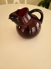 Vintage Anchor Hocking Glass Pitcher Royal Ruby Red Tilt Ball Ribbed 6 1/2" Tall