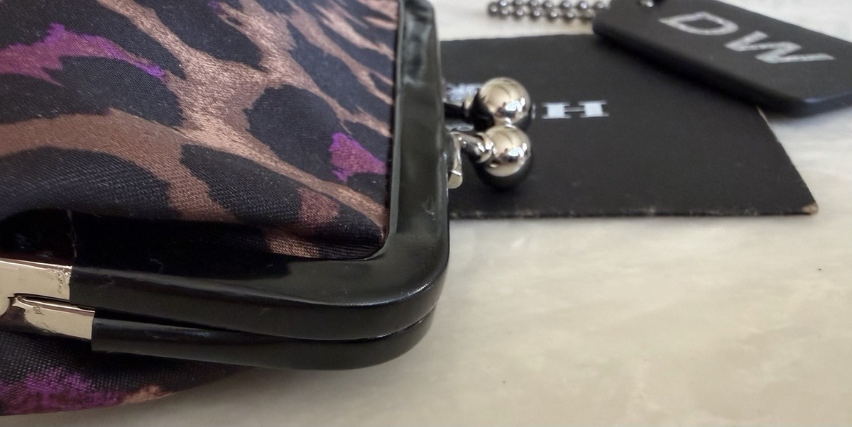 NWT COACH VIOLET/MULTI OCELOT LEOPARD KISSLOCK FRAME COIN PURSE
