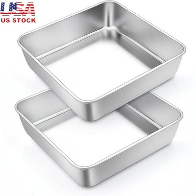 6 Inch Square Cake Pan Set Stainless Steel Heavy Duty Leakproof Baking Pan New