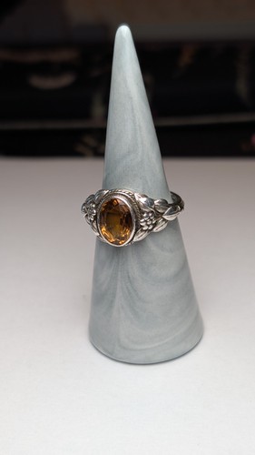Vintage Sterling Silver Citrine Floral Ring | Size Q 1/2 | 925 Silver - Afbeelding 6 van 10