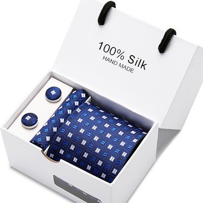 3er Set Krawatte Taschentuch Manschettenknöpfe Set Damen Krawatte gepunktet Hochzeit mit Box