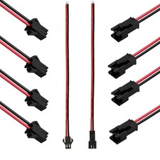 10 Pairs JST SM 2 Pin 22 AWG Male  Female Connector Plug with 135mm Cable - ...
