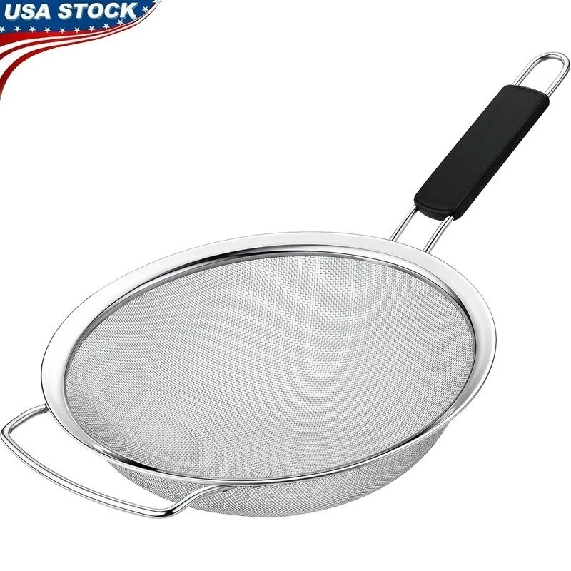 9 Inch Stainless Steel Fine Mesh Strainer Kitchen Sieve W/ Heat Resistant Handle