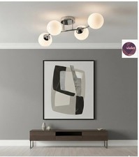 Opal 4 Light Glass Globe Ceiling Light – Modern Chrome Pendant Chandelier – New