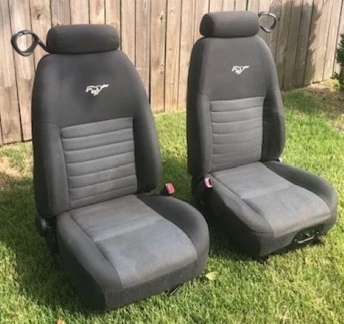 1999-2004 OEM Ford Mustang Charcoal Gray Cloth Front Bucket Seats Good Condition - Image 4 of 4
