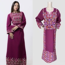 Luxury Rich Embroidered Kaftan Dress Traditional Thoub Boho Maxi Abaya M Purple