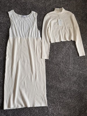 Seraphine Maternity Cream 2-Piece Ribbed Sweater Dress NEW Size US 14