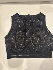 Else High Neck Bra Crop Top Sheer Lace Black Size S