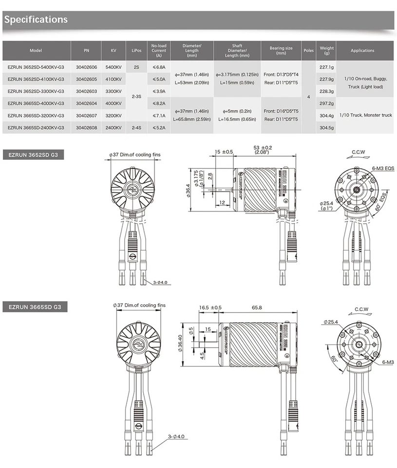 HobbyWing EZRUN G3 Brushless Motor & 80/140A ESC Power Combo für RC 1/10 Autos - Bild 3 von 4