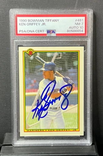 1990 BOWMAN TIFFANY KEN GRIFFEY JR #481 SIGNED PSA 7 AUTO PSA 10 POP 1