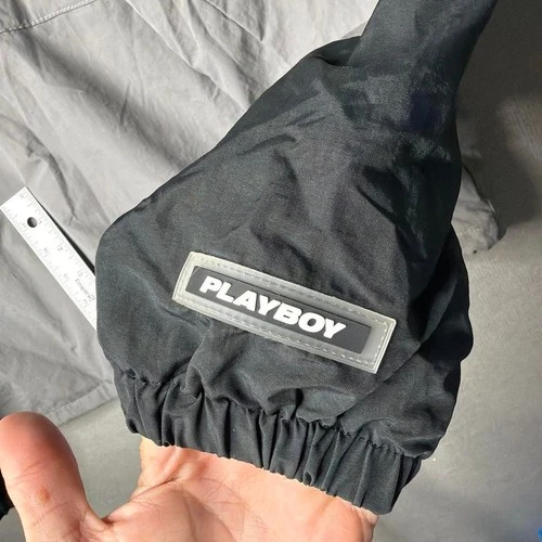 Playboy Windbreaker Jacket Colorblock Hooded Half Zip Grey Black S image 5