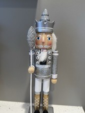 15" Wooden Christmas Nutcracker Soldier Decorations Silver Glitter