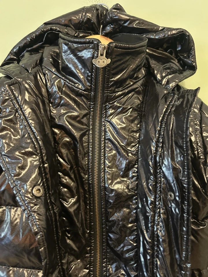 Abrigo acolchado negro con capucha Appaman Glitter niños talla 8 Foto 3 de 4