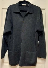 Norm Thompson Size L Womens 100% Wool Pocket Long Sleeve Button Up Cardigan 376