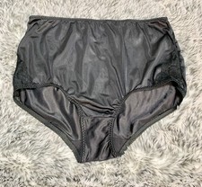 VTG Nylon Granny Panties Sheer Lace trim shiny Panty Black Style 7100 Sz 8