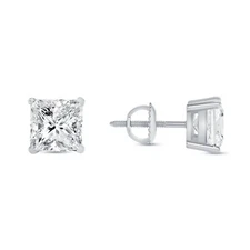 3 Ct Princess Cut Real 14K White Gold Created Diamond Earrings Studs Screw Back