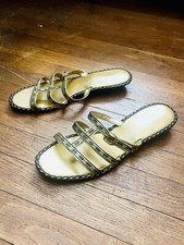 KITTEN HEELS 50 s 50s 60s 60 s Vintage Danny Deb s Gold Metallic Shoes Sandals 8