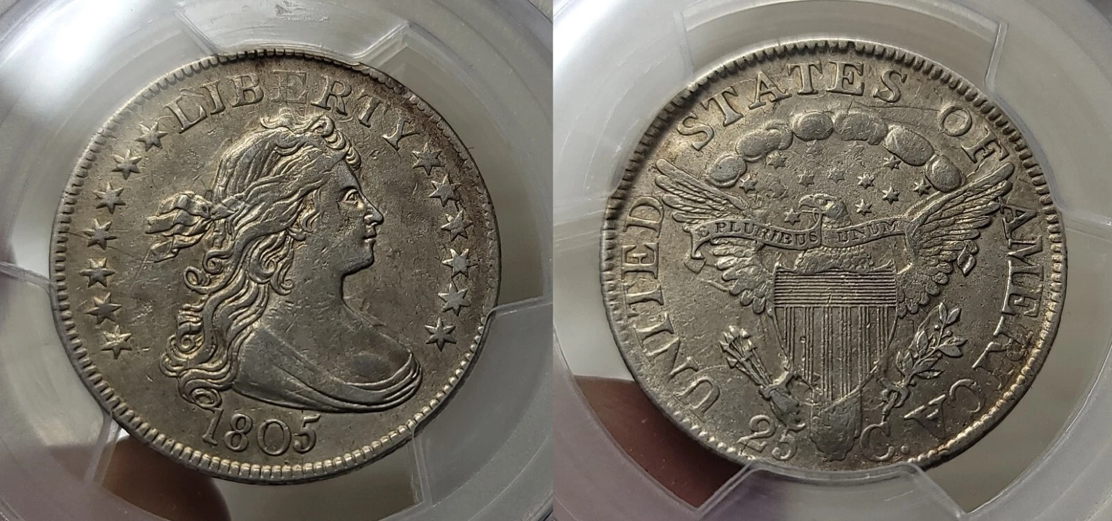 1805 Draped Bust Quarter 25c B-3 PCGS AU Details Cleaned