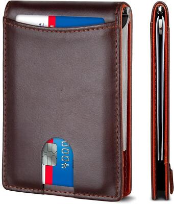 RFID Blocking Slim Bifold Leather Minimalist Front Pocket Wallets Men Money Clip