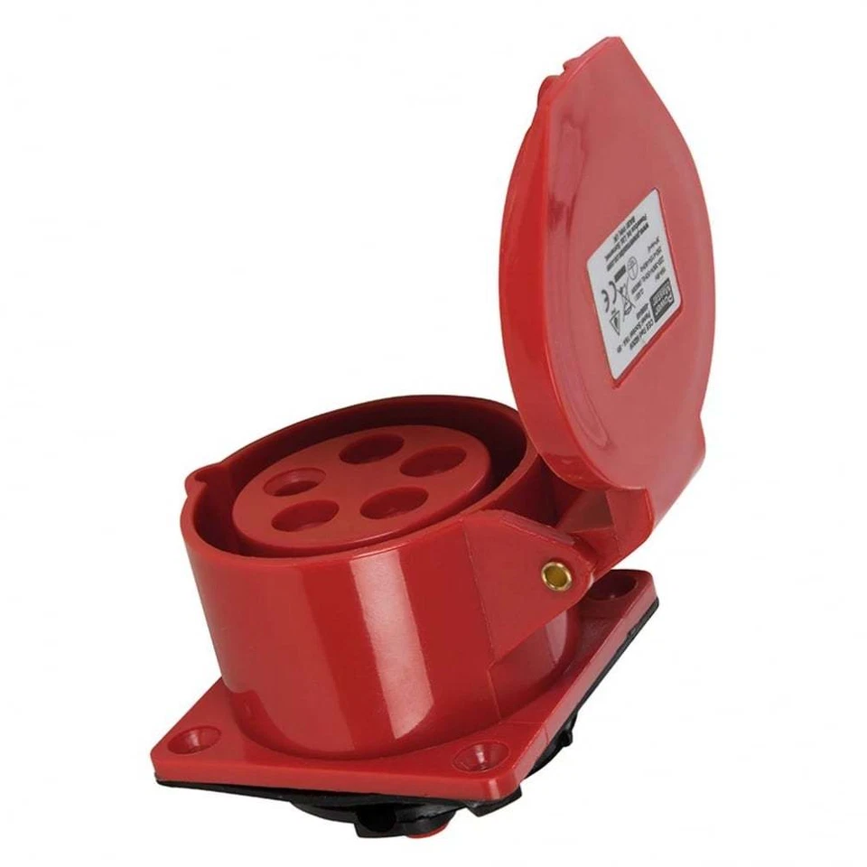 Panel Socket 5 Pin 16A Straight Mount Red Garage Workshop 16 Amp 400 Volt 400V - Image 2 of 4