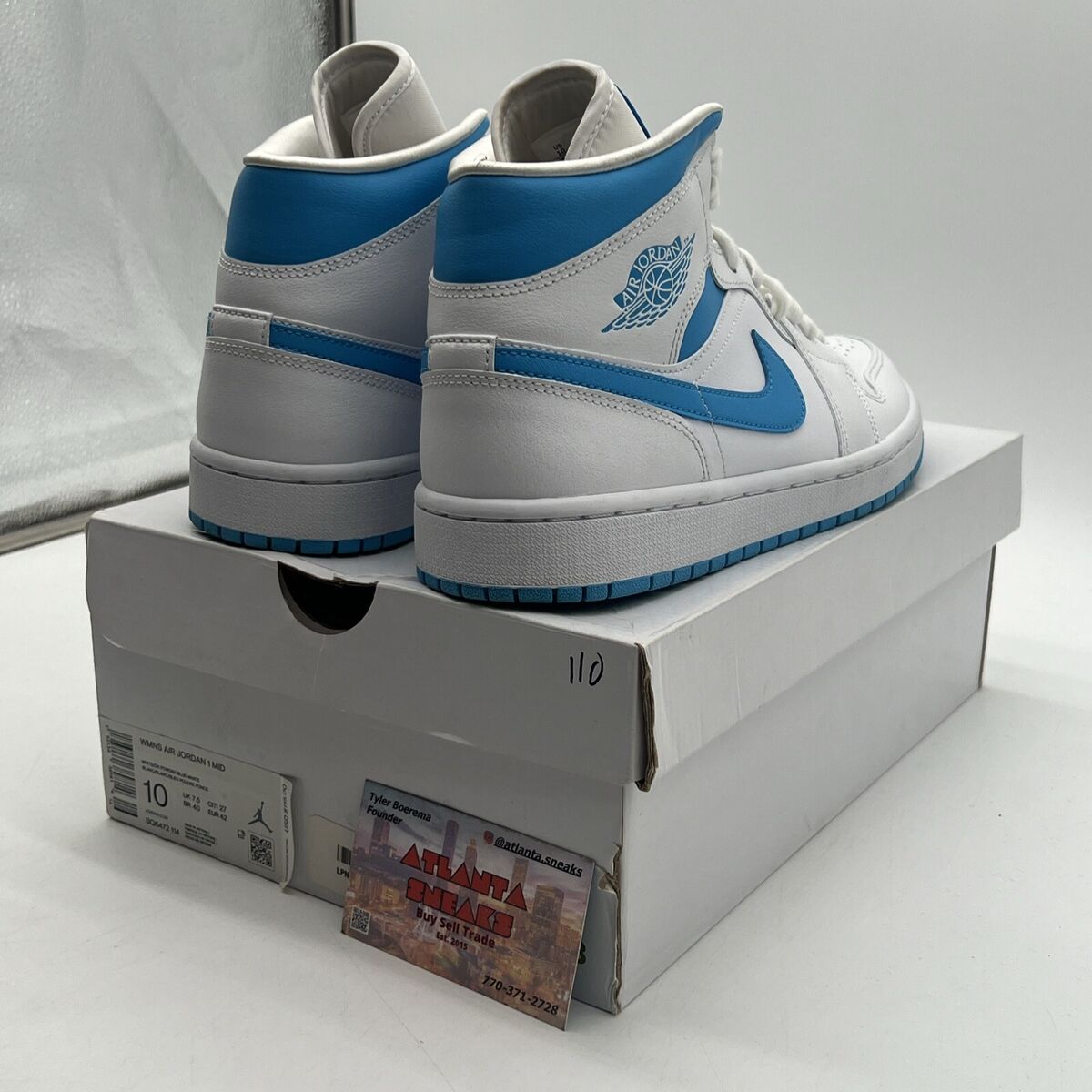 Size 10 - Air Jordan 1 Mid UNC W White Blue Leather (BQ6472 Size 10 - Air Jordan 1 Mid UNC W White Blue Leather (BQ6472