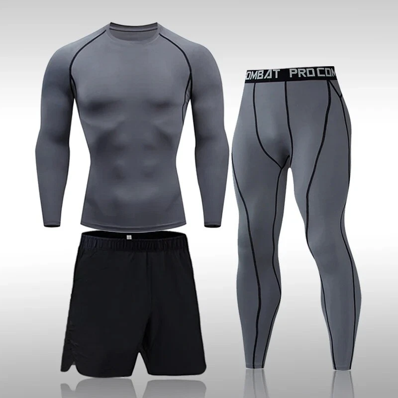 Mens 3 PCS Polyester Running Gym sport Compression Clothing Sports Tracksuit Men