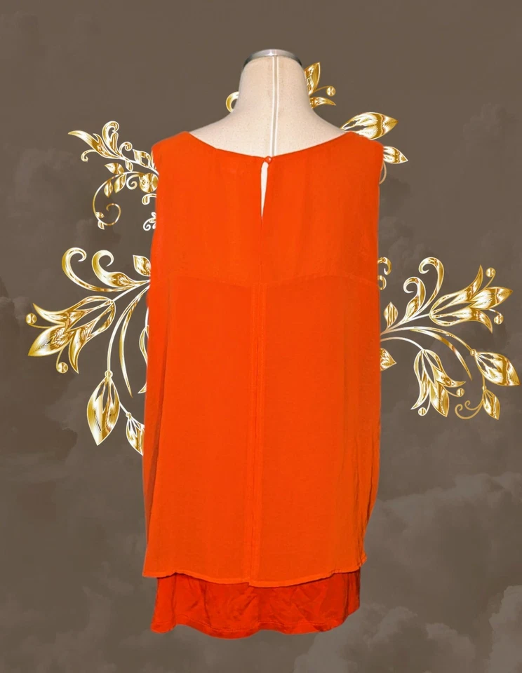 Blusa sin mangas DESIGN HISTORY naranja con cuentas en capas CHIFFON Plus 1X para mujer Foto 3 de 4