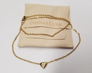 Authentic Indigo Lune "Astarte" B Initial Heart Pendant 18k Gold Plated 16" Necklace