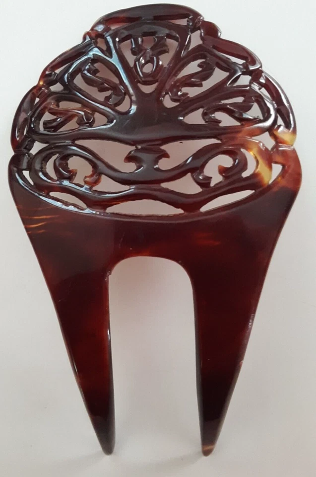 Винтажная расческа для волос искусственная черепаховая раковина пластик декоративный коричневый 5 дюймов 2 зубца - Изображение 2 из 4