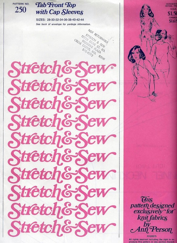 Vintage Stretch & Sew #250 Tab Front Top W/Cap Sleeves Master Pattern. Sz. 28-44