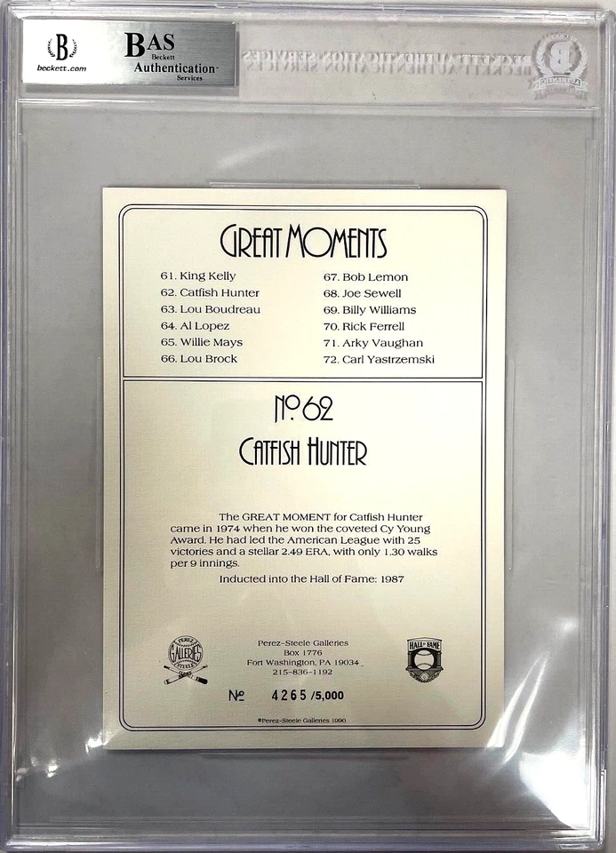 Jim Catfish Hunter Signed Perez-Steele Great Moments Beckett Slabbed Athletics - Image 3 of 3