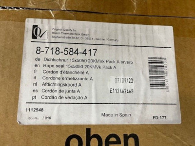 Buderus Bosch 8718584417 Rope Seal 15x5050 20KMVk Pack A