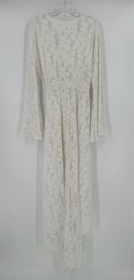 Kristen Bellamy Womens White Lace V Neck Long Sleeve High Low Kaftan Dress Sz M - Image 4 of 4