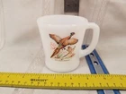 Vintage Fire King Coffee Mug Cup Ring Necked Pheasant Milk Glass Hunting