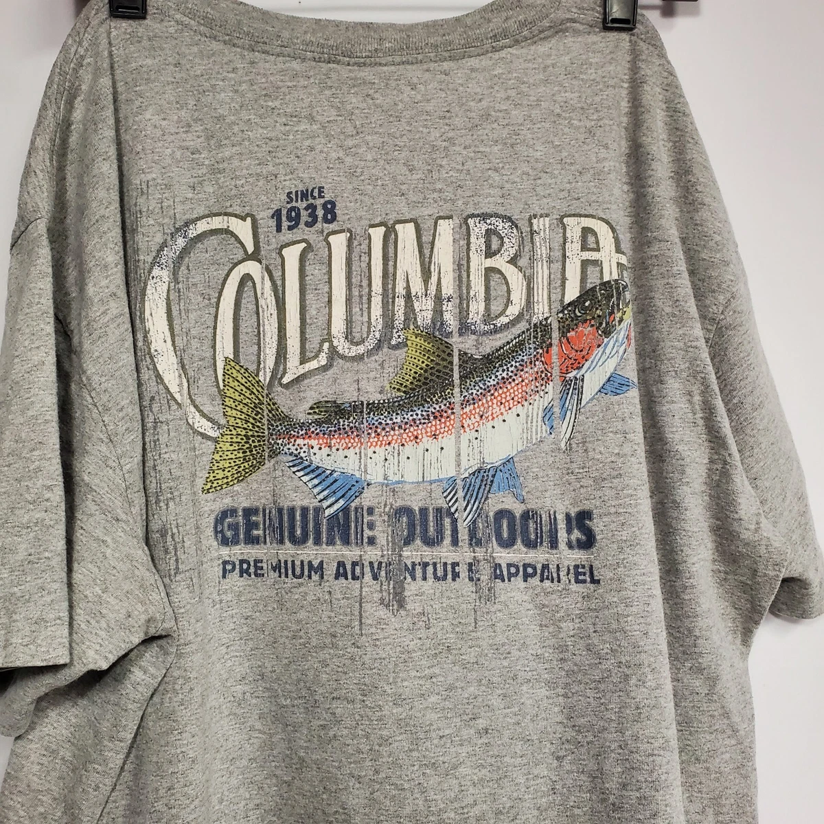 Columbia Shirt Adult Large Gray T Shirt Salmon Fly Fishing Trout