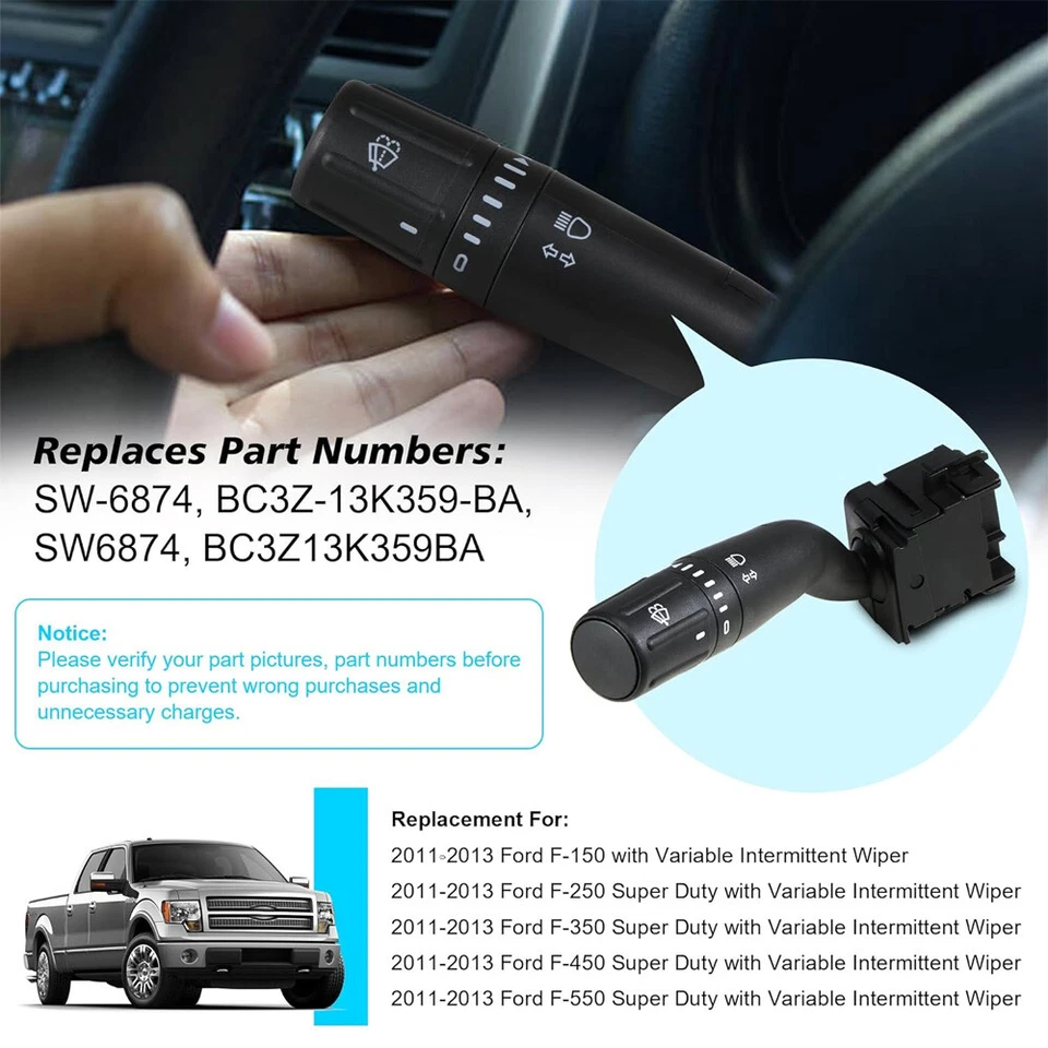 ✅Interruptor de señal de giro del limpiaparabrisas para Ford F-150 2011-2013 | F-250 F-350 F-450 SD✅ Foto 2 de 4