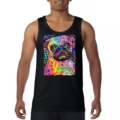 Cute Pug Puppy Tank Top Dean Russo Colorful Neon Mosaic Dog Art Men's Top