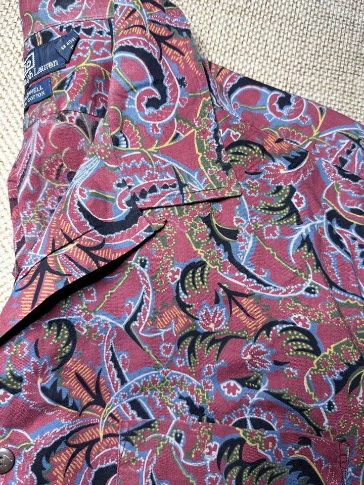 Camisa Polo Ralph Lauren De Colección Para Hombres Grande Caldwell Rojo Cuello Lazo Floral Cachemira Foto 3 de 4
