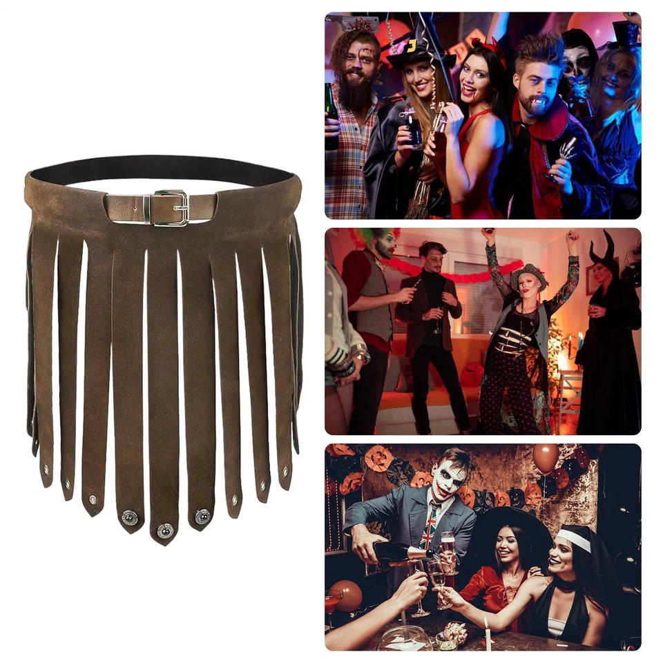 Adulto Romano Medieval Punk Cuero Borla Falda Cinturón Ropa de Club Vikingo Navidad Foto 4 de 4