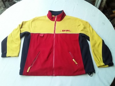 Vintage DHL Employee Fleece Jacket Full Zip Sweater Size XL Colorblock 90s