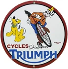 VINTAGE TRIUMPH CYCLES PORCELAIN SIGN BICYCLES MOTORCYCLES DISNEY GOOFY SCHWIN