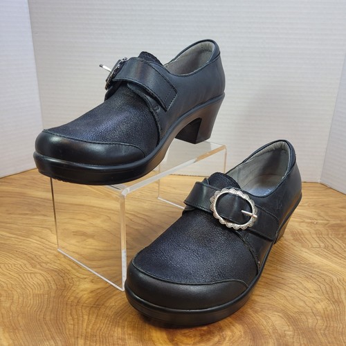 Zuecos Alegria Hol-611 de cuero negro para mujer EU 36 US 7,5 hebilla de tacón diario - Imagen 2 de 13
