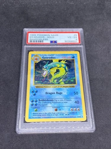 1999 Holo Rare Gyarados 6/102 Shadowless Base Set Pokémon Card TCG PSA 4