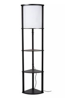 Stehlampe Wohnzimmer Holz Stoff Schwarz Beige 162,3 Cm E27 Stehleuchte BüRo