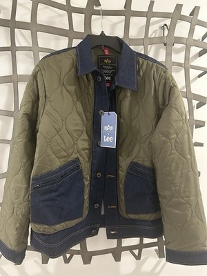 New Alpha Industries X LEE QUILTED JACKET Military Denim Mens XL