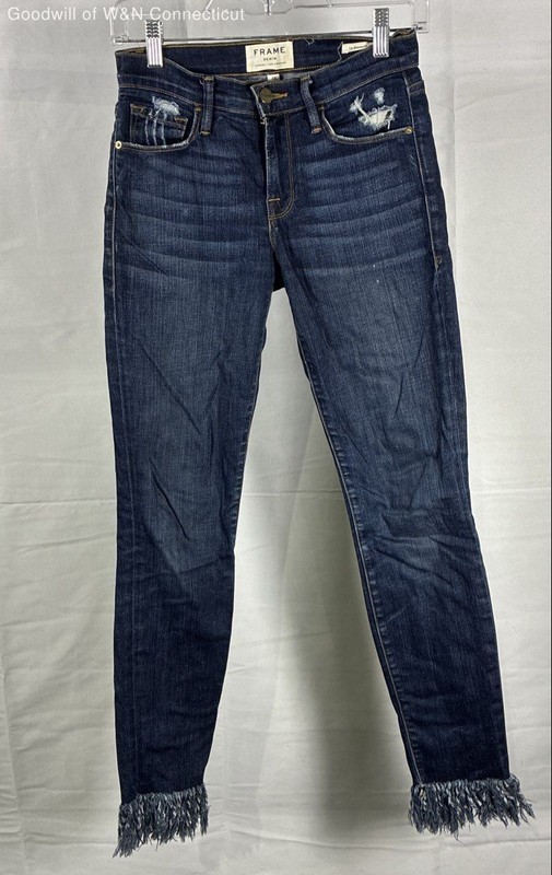 Frame Women's Dark Blue Wrigley Le Skinny Frayed Hem Distressed Jeans Sz 25