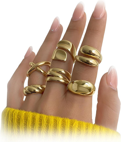 Chunky Gold Rings for Women Non Tarnish, 18K Gold Plated Stackable Thumb Ring, S