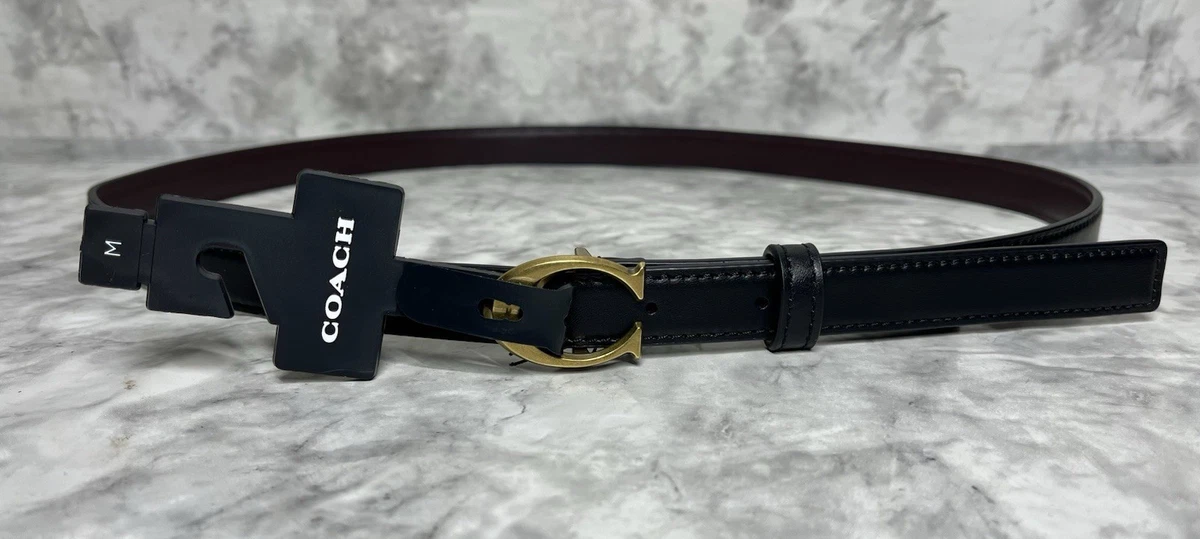 Coach Belt Size S Black Leather Gold Double C Signature Buckle Skinny Slim Coach Black Skinny Belts for Women for sale | eBay main image 2