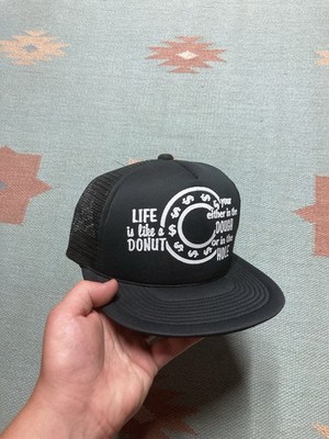 Vintage trucker hat mesh cap life is like a donut funny joke novelty dough black