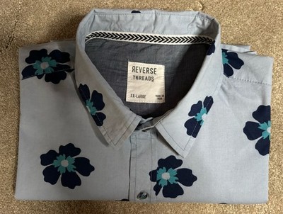 Men's Reverse Threads Floral Print Shirt Blue SHORT SLEEVE Size:XXLarge